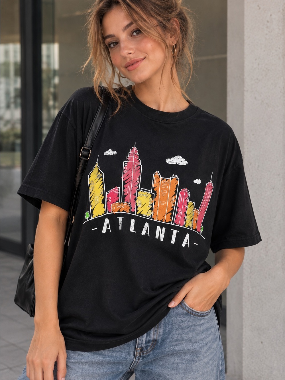 176 Black Atlanta Graphic Tee - Casual Women’s Top